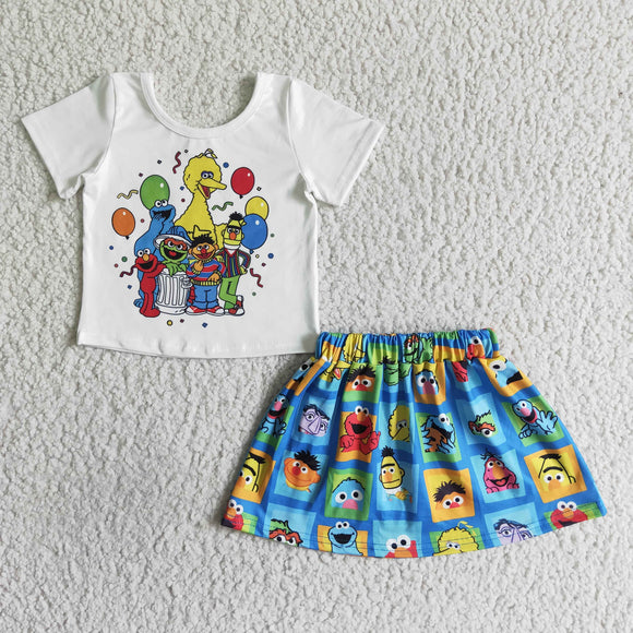 Cartoon Blue Girls Skirt Sets