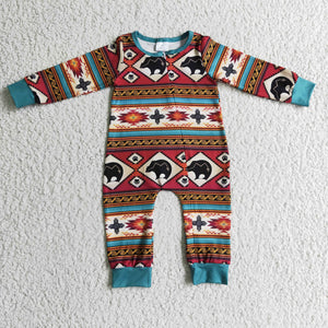 Bear Aztec Red Boys Fall Romper