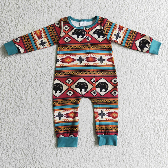 Bear Aztec Red Boys Fall Romper