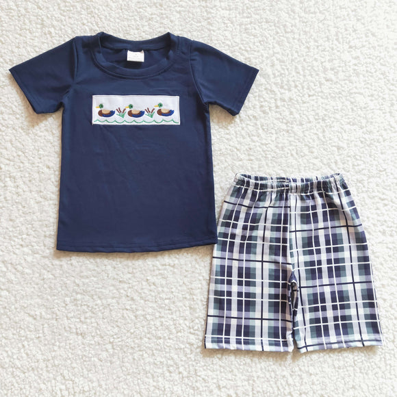 Duck Plaid Navy Boys Shorts Sets