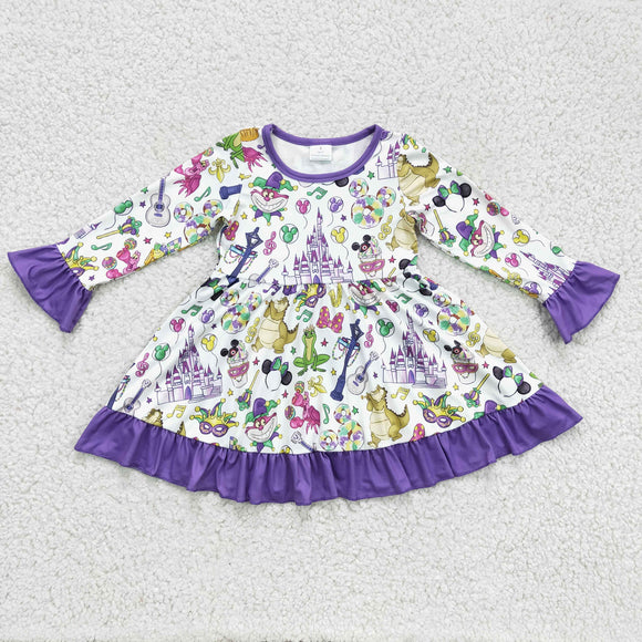 Cartoon Purple Ruffles White Girls Mardi Gras Dress