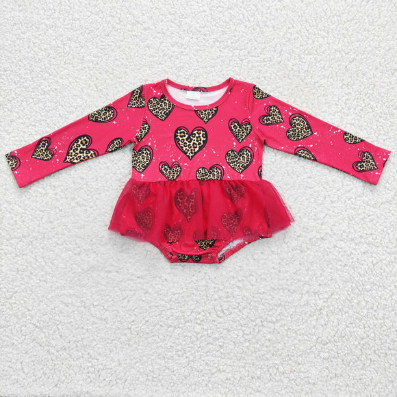 Leopard Print Love Red Gauze Girls Valentine Romper