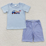 Truck Dog Blue Plaid Boys 4th of July Outfits