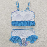 Scale Sky Blue Girls Swimsuits