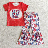 Let's Play Ball Baseball Red Girls Short Sleeve+Trousers Sets