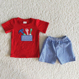 Tool Embroidery Red Boys Shorts Sets