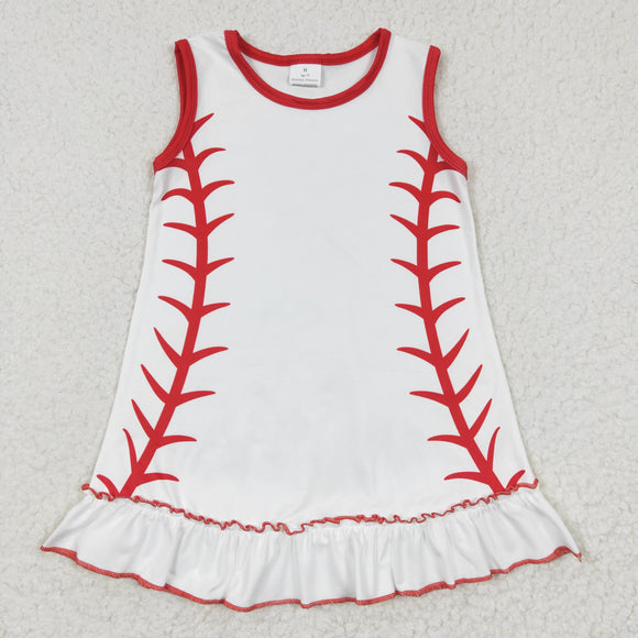 Baseball Red Ruffles White Girls Sleeveless Dress