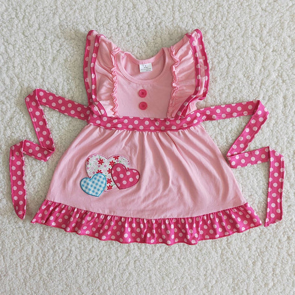 Love Embroidery Belt Pink Girls Valentine Dress