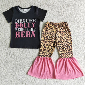 Promotional Pink Leopard Print Black Girls Short Sleeve+Trousers Sets