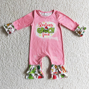 Cartoon Pink White Girls Christmas Romper