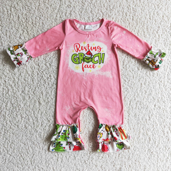 Cartoon Pink White Girls Christmas Romper