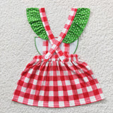 Promotional Watermelon Red Plaid Girls Overalls Dress