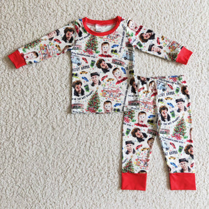 Cartoon Characters Red White Kids Christmas Pajamas