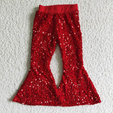 Red Sequin Girls Pants