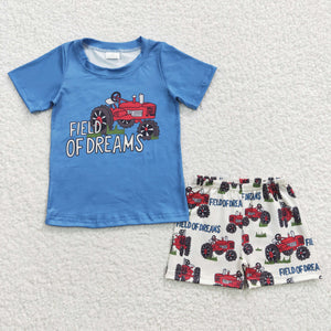 field of dreams Tractor Blue Boys Shorts Sets