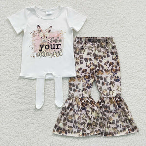 Rabbit Leopard Print White Criss-Cross Girls Easter Outfits