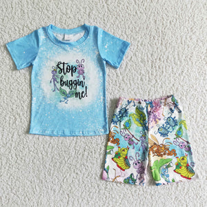 Cartoon Ants Blue Boys Shorts Sets