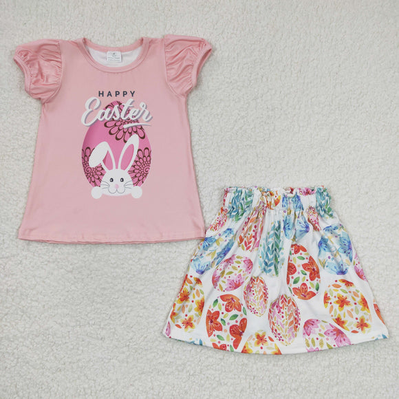 Happy Bunny Egg Skirt Pink Girls Easter Outfits