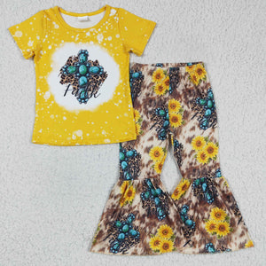 Cross Gem Sunflower Cowhide Yellow Girls Easter Outfits