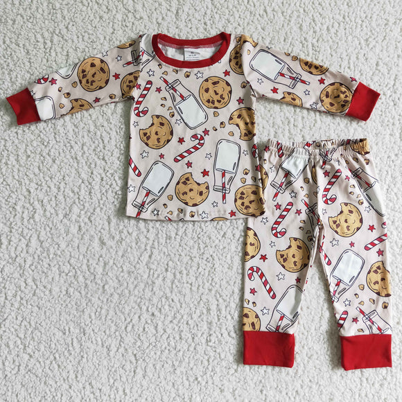 Milk Cookies Red Beige Boys Christmas Pajamas