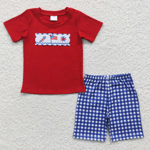 Flag Firework Blue Plaid Red Boys 4th of July Outfits