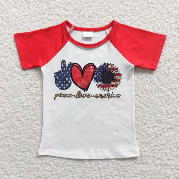 Peace Love Raglan Girls Boys 4th of July Top
