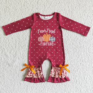 Promotional Farm Fresh Pumpkins Red Girls Fall Romper