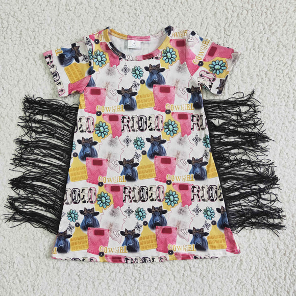 Promotional Rodeo Cowgirl Tassels Girls Short Sleeve Dress