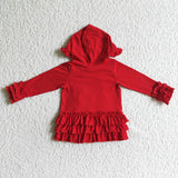 Solid Red Ruffle Girls Hoodie Top