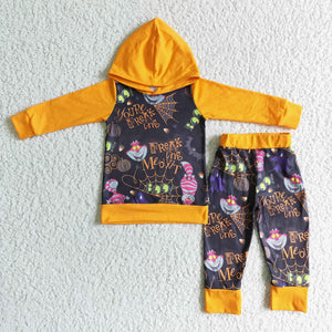 Promotional Cartoon Orange Hoodie Sets Boys Halloween Outfits