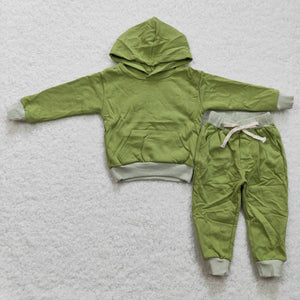 Limited inventory!-Solid Green Cotton Boys Fall Hoodie Sets