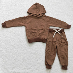 Limited inventory!-Solid Caramel Cotton Boys Fall Hoodie Sets