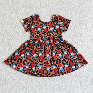 Popsicle Brown Leopard Print Girls 4th of July Dress