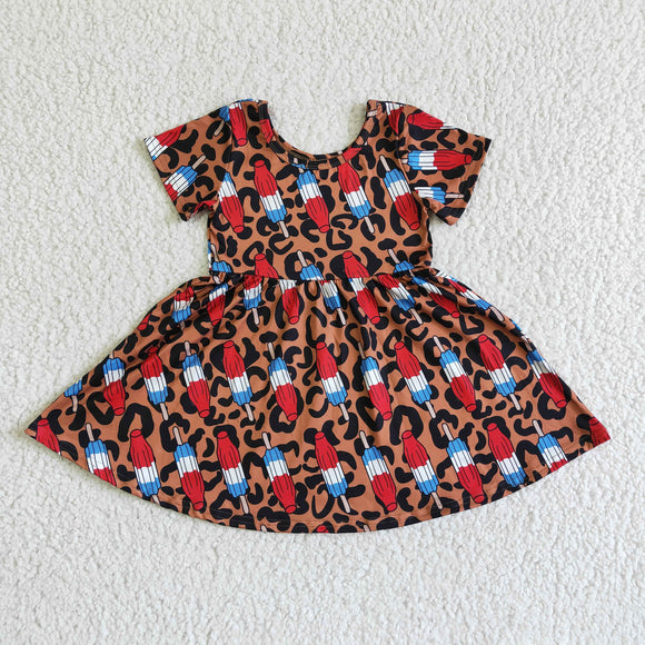 Popsicle Brown Leopard Print Girls 4th of July Dress