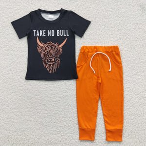 Take no bull Black Orange Boys Short Sleeve+Trousers Sets