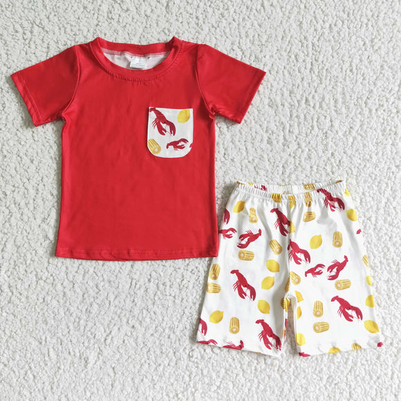 Crawfish Corn Pocket Red Boys Shorts Sets