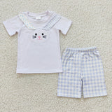 Bunny White Blue Plaid Boys Easter Outfits