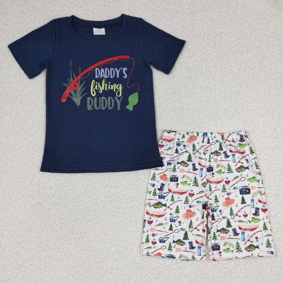 Daddy's Fishing Buddy Navy Boys Shorts Sets