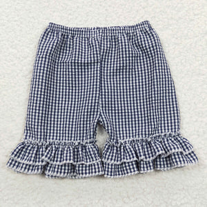 Navy Plaid Girls Shorts