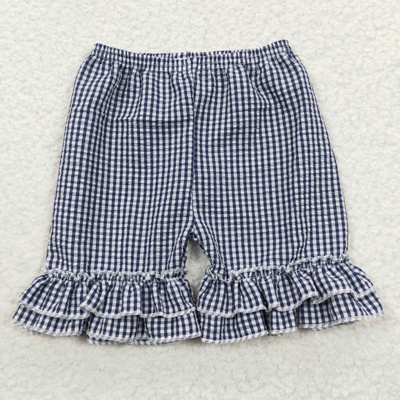 Navy Plaid Girls Shorts