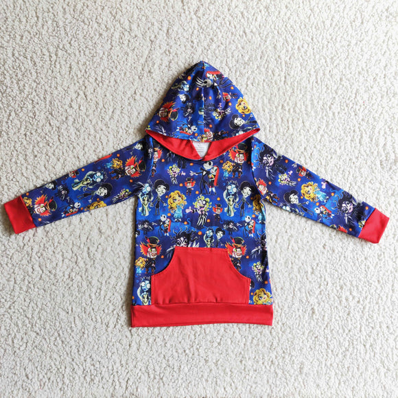 Cartoon Blue Red Pocket Boys Hoodie Halloween Top