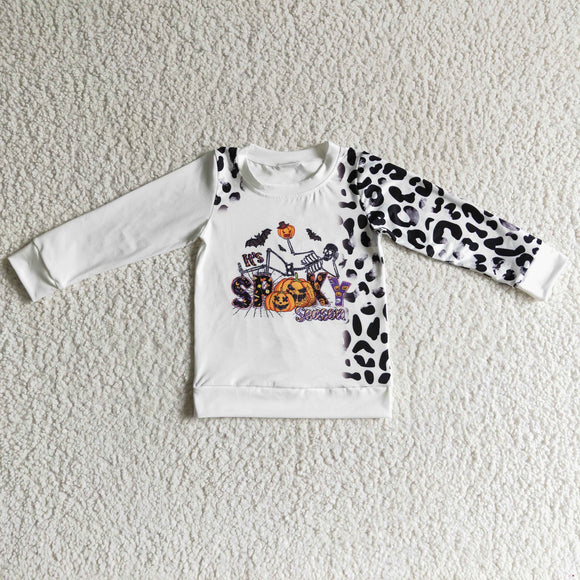 Kids It's Spooky Season Letters Leopard Print Mommy & Me White Halloween Top