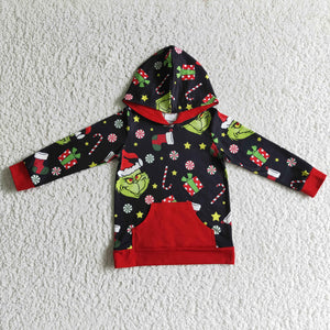 Promotional Cartoon Gifts Black Red Pocket Kids Hoodie Christmas Top