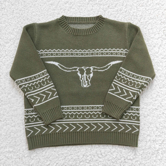 Highland Cow Green Kids Sweaters