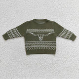 Highland Cow Green Kids Sweaters