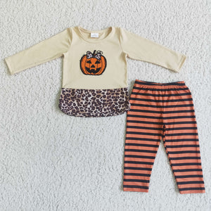 Pumpkin Stripes Orange Girls Halloween Outfits