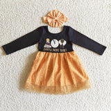 Promotional Happy New Year Balloon Gold Sequins Gauze Black Girls Long Sleeve Dress