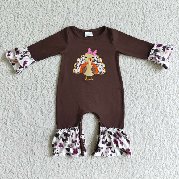 Leopard Print Brown Girls Thanksgiving Romper