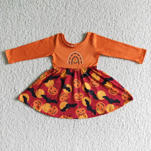 Promotional Pumpkin Bats Orange Girls Halloween Dress