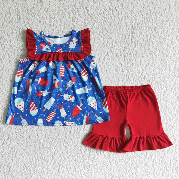 Popsicle Red Blue Girls 4th of July Outfits